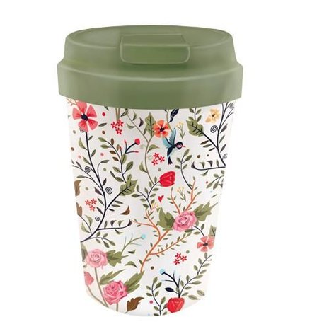 BioLoco Plant Easy Cup Flowers and Birds - Herbruikbare koffiebeker van bioplastic