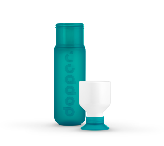 De Tidal Teal Dopper Original waterfles met ingebouwde drinkbeker