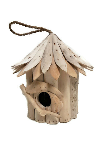 Handgemaakt vogelhuisje van drijfhout van Sakura Import