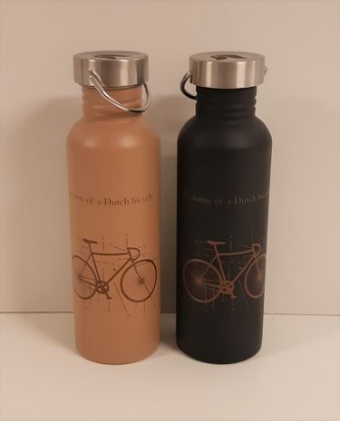 Retulp enkelwandig drinkflessen beige en zwart fiets print, Greenpicnic 