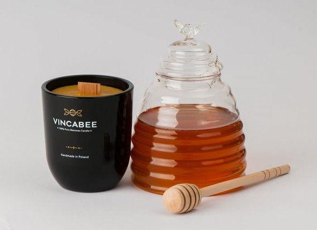 Vincabee biologische bijenwas kaars in glas, handgemaakt in Polen