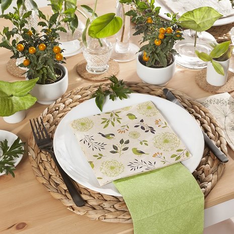 Groene lunchservetten met vogels - Birds and Twigs lunch napkins