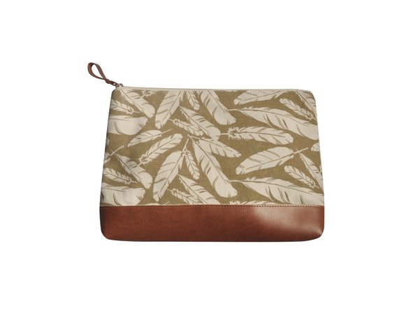 Fairtrade pouch, make-up tasje creme feathers