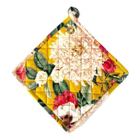 Potholder Janne Ocre van Imbarro, eerlijk keukentextiel verkrijgbaar bij GreenPicnic