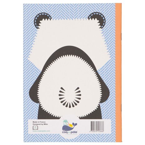 Achterkant Coq en Pate A% schrift met panda, FSC gerecycled papier