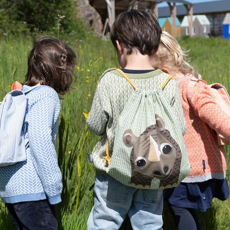 Kinder rugtasje met neushoorn print van bio katoen