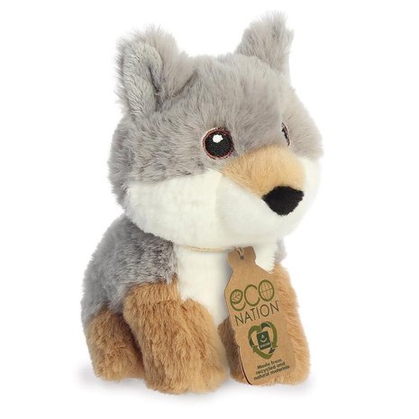 Kleine Eco Nation dierenknuffel van gerecycled plastic Wolf