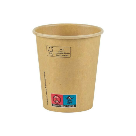 Greenpicnic FSC Kraft/PLA 240ml wegwerp koffiebeker achterkant