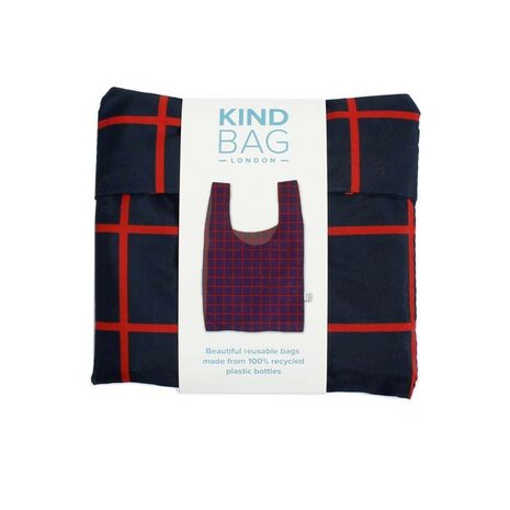 Rood met blauw geruit opvouwbaar tasje van KindBag bij Greenpicnic