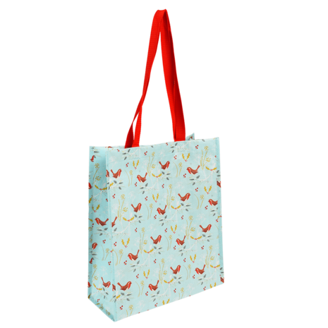 Rex london kerst shopping bag met roodborstjes print