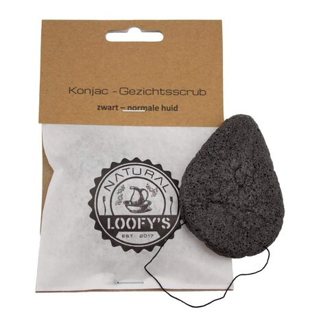Loofys konjac gezichtsscrub zwart voor alle huidtypen