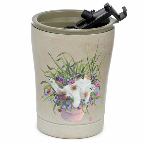 Floral Cat in Plant Pot koffiebeker voor onderweg - Eco giftshop GreenPicnic