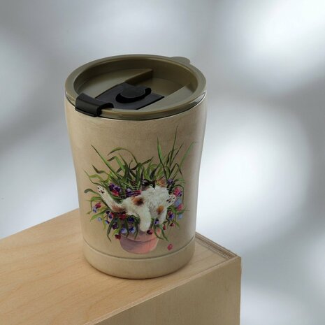 Eco giftshop GreenPicnic - Floral Cat in Plant Pot thermos beker