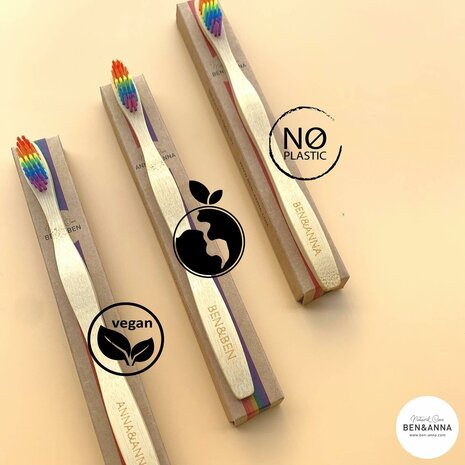 Benn und Anna Equality regenboog tandenborstel van bamboe