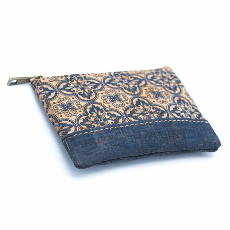 Kleine portemonnee van kurk met blauwe streep
