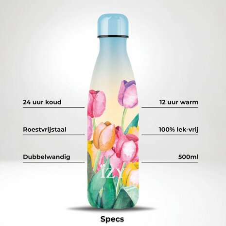 Izy Bottles RVS thermosfles met tulpenveld