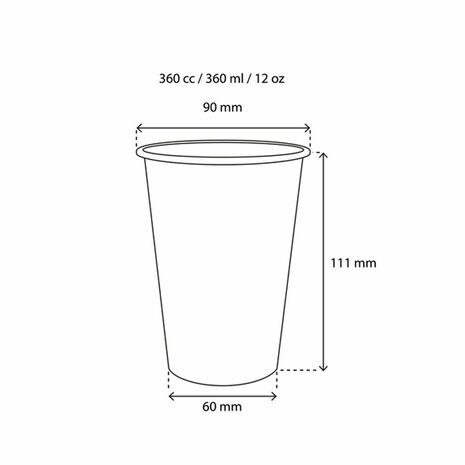 Afmetingen 360ml kraft koffiebeker Greenpicnic