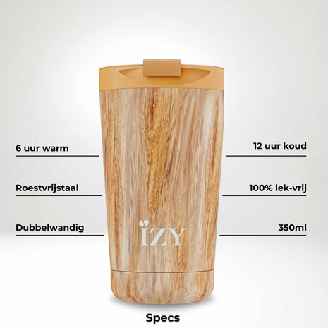 Houtprint Thermosbeker dubbelwandig RVS 350ml - GreenPicnic