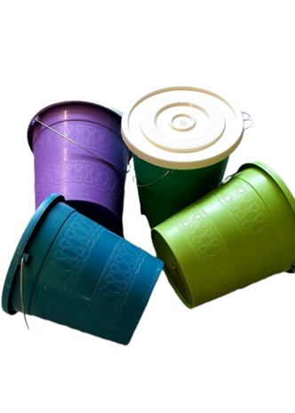 Kleine Fairtrade emmer met deksel van gerecycled plastic bij Greenpicnic