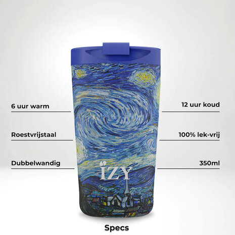 IZY Mugs thermosfles met Sterrennacht print van Vincent van Gogh