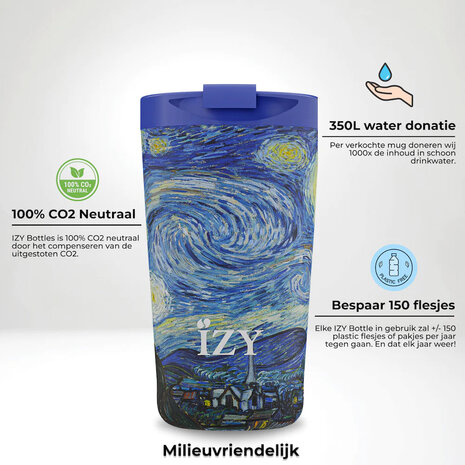 IZY Mugs thermosfles met Sterrennacht print van Vincent van Gogh