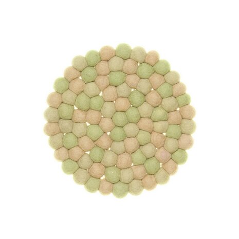 Vilten bolletjes onderzetter pastel roze en groene kleuren