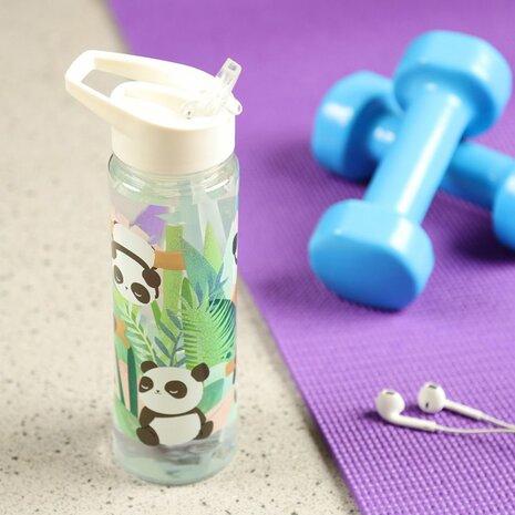 Lange sportfles met drinktuit en panda print - Verkooppunt GreenPicnic