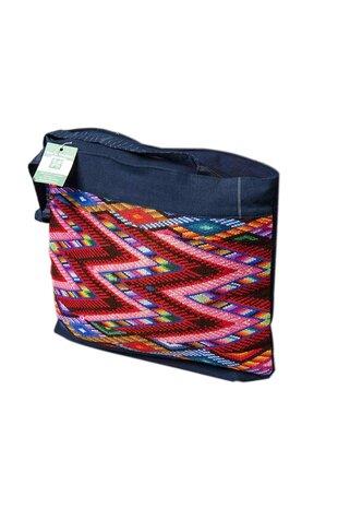 Simbolica Fairtrade shopper blauw met maya versiering bij Greenpicnic