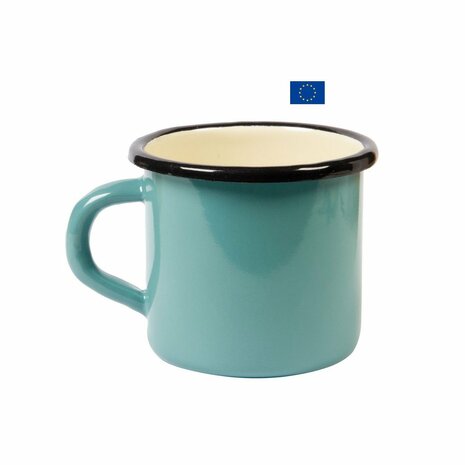 Enamel beker blauw met oor