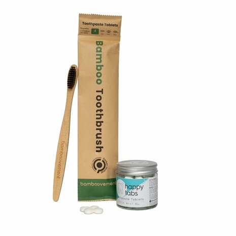 Bamboe tandenborstel met tandpasta tabletten 