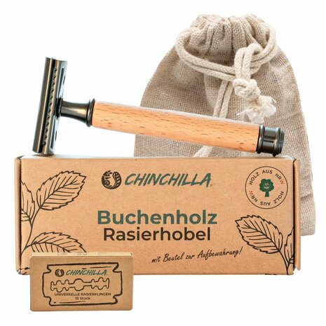 Plasticvrij scheermes van hout en RVS incl. mesjes en opbergzakje