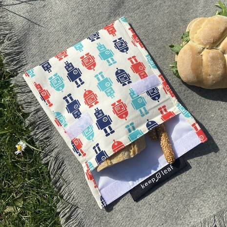 Keep Leaf baggie Robot, herbruikbaar lunchzakje van katoen bij Greenpicnic