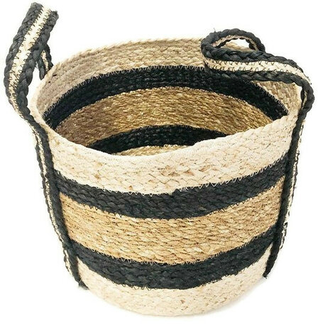 Fairtrade Original Hogla met jute mand met zwarte strepen, Large met handgrepen