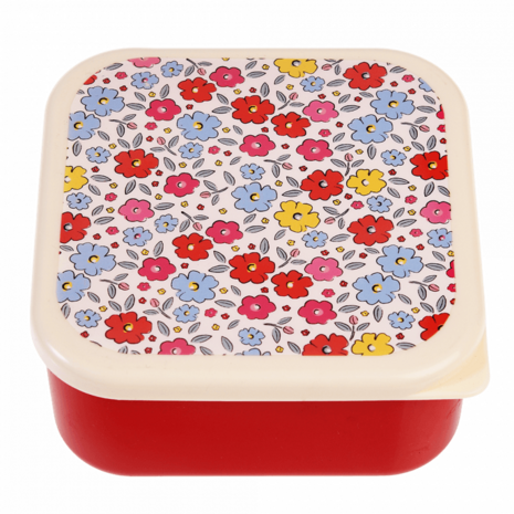 Rode snackdoosjes set met bloemen deksel bij GreenPicnic