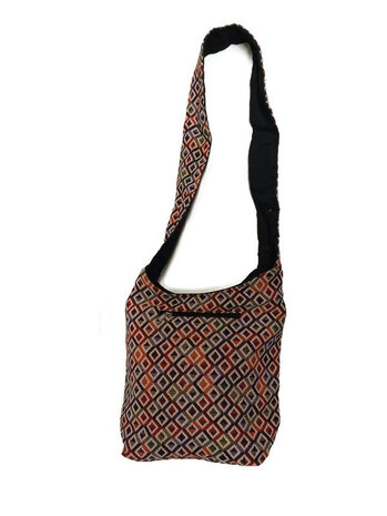 Katoenen crossbody bag, fairtrade met regenboog ruit motief