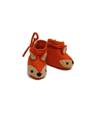 Fairtrade vilten baby slofjes met vos bij Greenpicnic