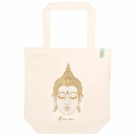Moses shopper boodschappentas van bio katoen met gouden Buddha bij GreenPicnic