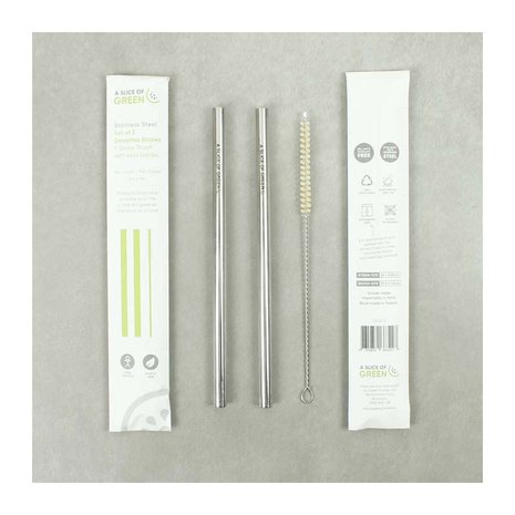 Slice of Green RVS smoothie straws and brush