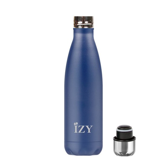 Blauwe Dubbelwandige RVS thermosfles van IZY Bottles, geur en smaak neutraal