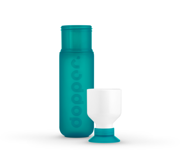 De Tidal Teal Dopper Original waterfles met ingebouwde drinkbeker
