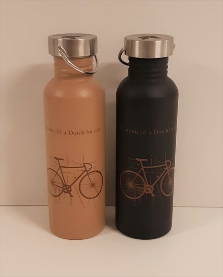 Retulp enkelwandig drinkflessen beige en zwart fiets print, Greenpicnic