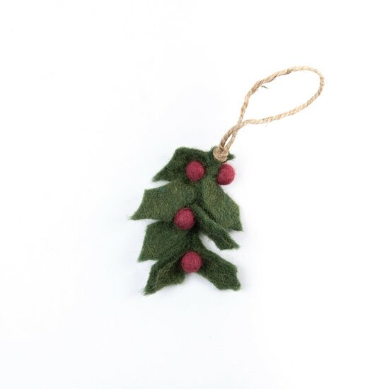 Sjaal met Verhaal Holly Berry kersthanger van vilt bij Fairtrade giftshop GreenPicnic