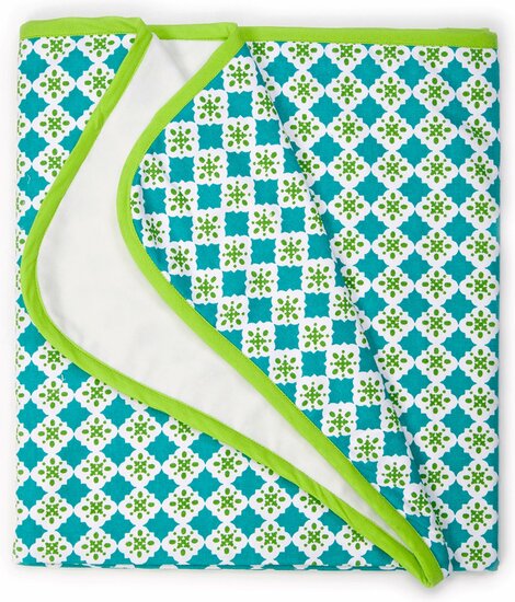 Keep Leaf Strolle Blanket Tiles, groen wiegdeken van biologisch katoen
