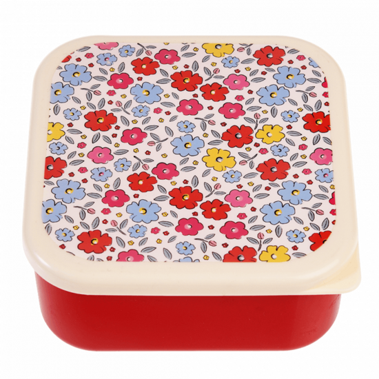 Rode snackdoosjes set met bloemen deksel bij GreenPicnic