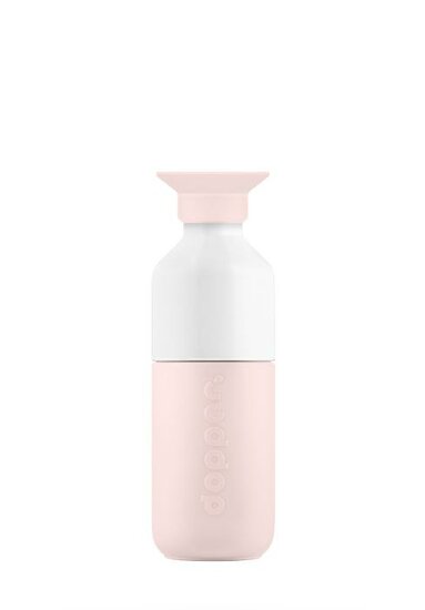 Dopper mini flesje in zachtroze, RVS fles met beker