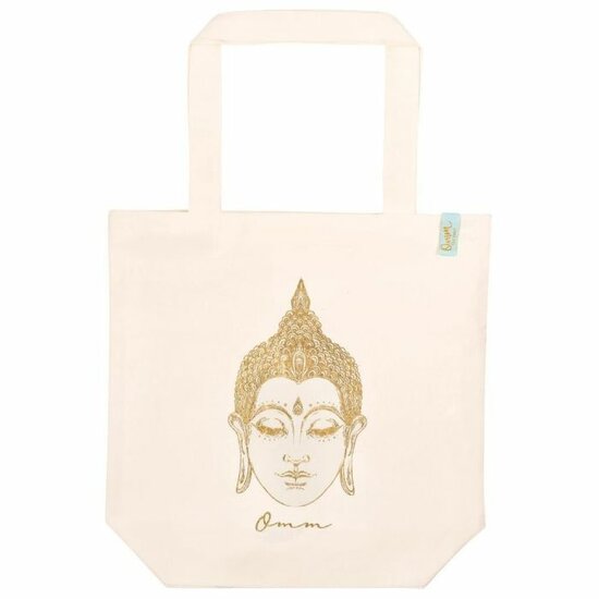 Moses shopper boodschappentas van bio katoen met gouden Buddha bij GreenPicnic