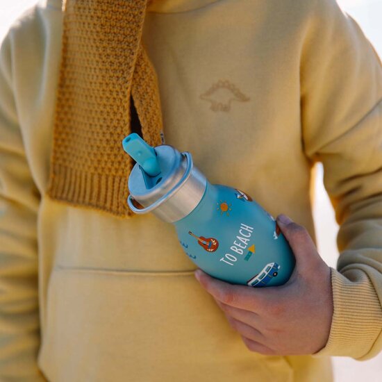 Qwetch blauwe thermosfles met drinktuit