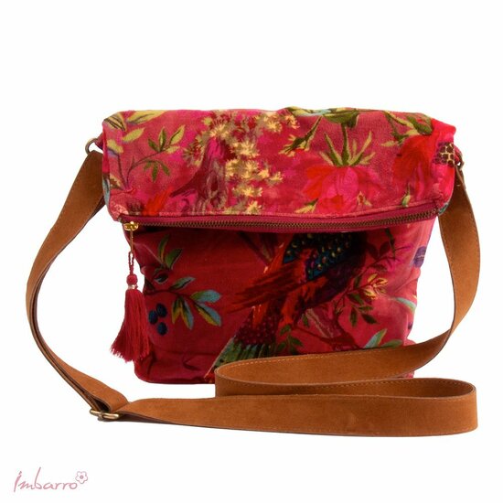 Imbarro Cross Bag Paradise Magenta, schoudertas met vogel print