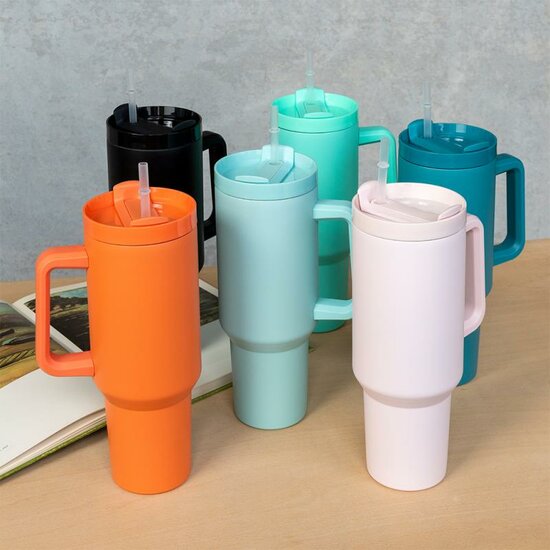 REX London Travel Mug, grote reisbeker met rietje en handvat diverse kleuren