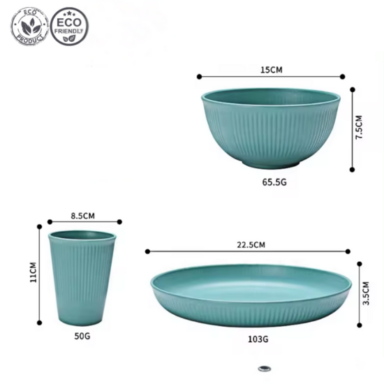 Afmetingen PLA servies uit tarwegras